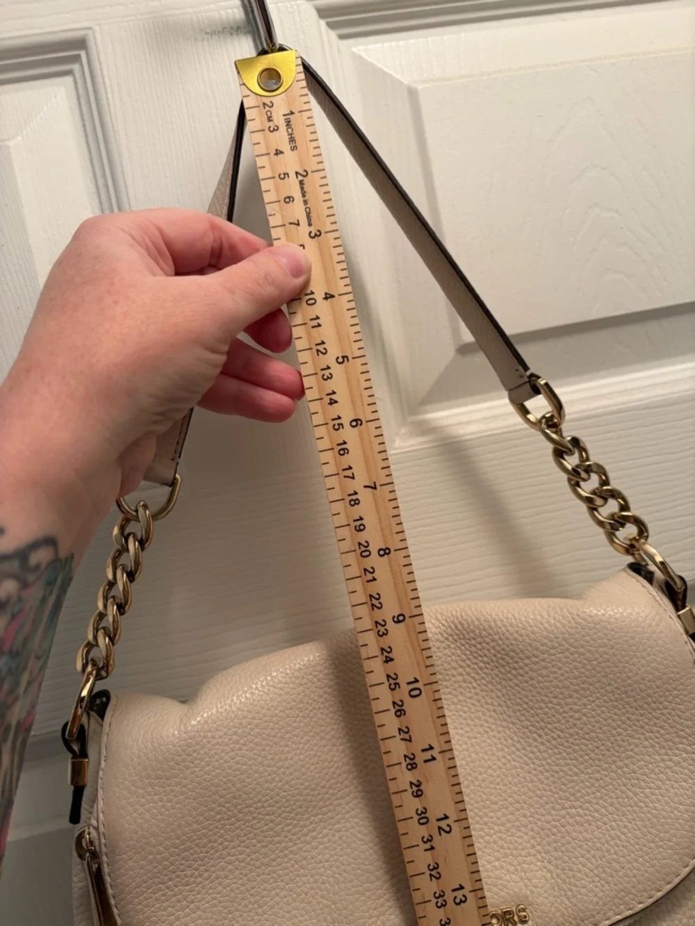 Michael Kors Pebbled Leather Chain Strap Shoulder Bag Taupe